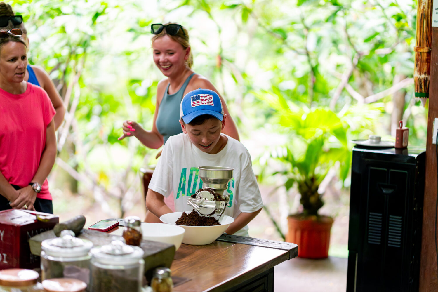 Cruise passengers riding ATVs during the chocolate shore excursion at Vista Los Sueños
